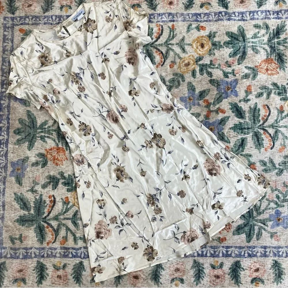 Vintage Floral Mini Dress - Cream and Brown